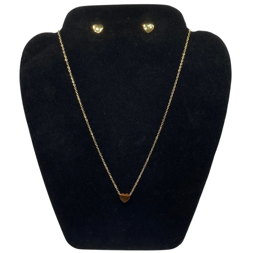 Gold Heart Necklace and Earring Set Stainless Steel Minimalist Jewelry